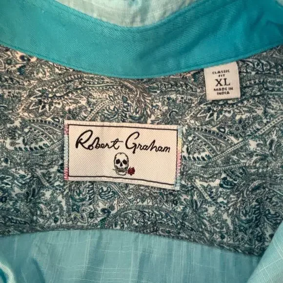Robert Graham Men's Long Sleeve Button Down Shirt Aqua Blue Size XL - Picture 4 of 7